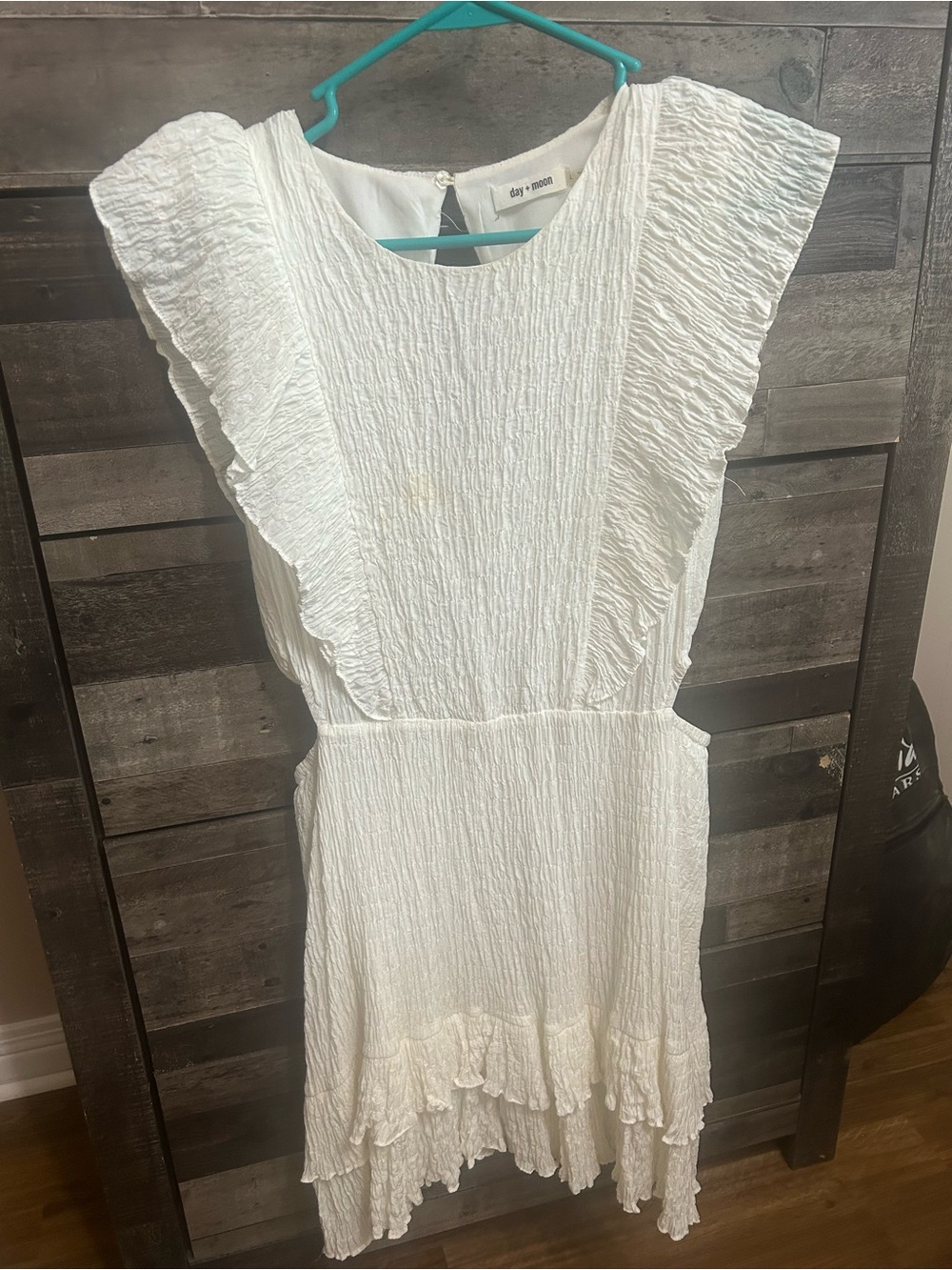 White Ruffle Textured Mini Dress